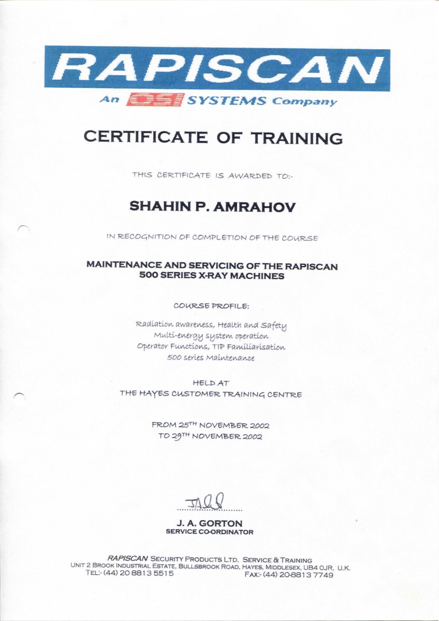Rapiscan 500 Series — Maintenance & Servicing · Shahin Amrahov (2002)