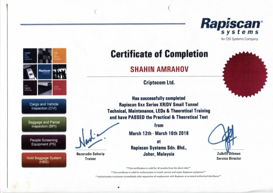 Rapiscan 600 Series XR/DV LEDs — Training · Shahin Amrahov (2018)