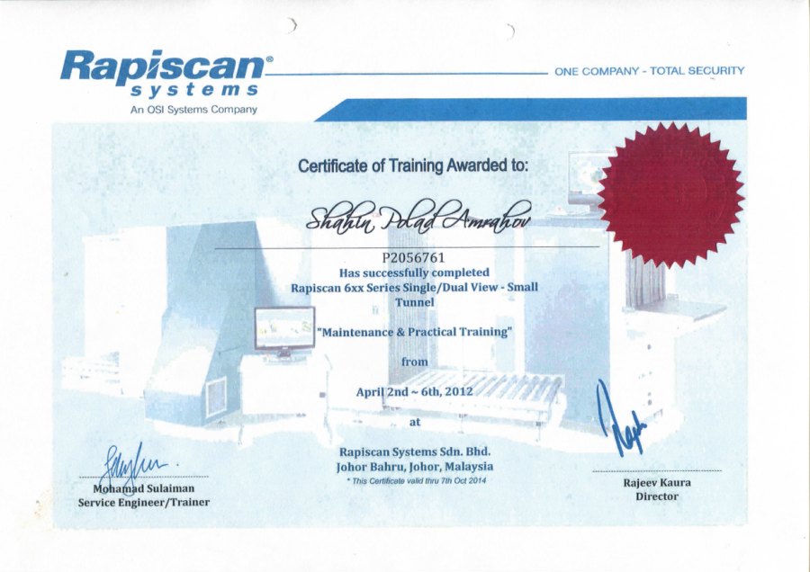 Rapiscan 6xx Single/Dual View Small Tunnel — Maintenance · Shahin Amrahov (2012)