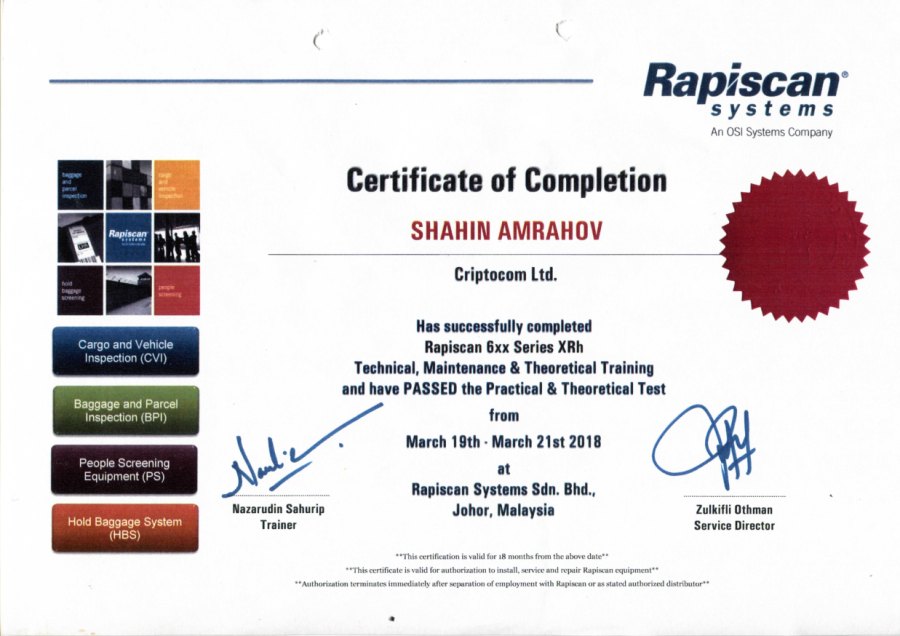Rapiscan 6xx Series XRh — Technical & Maintenance Training · Shahin Amrahov (2018)