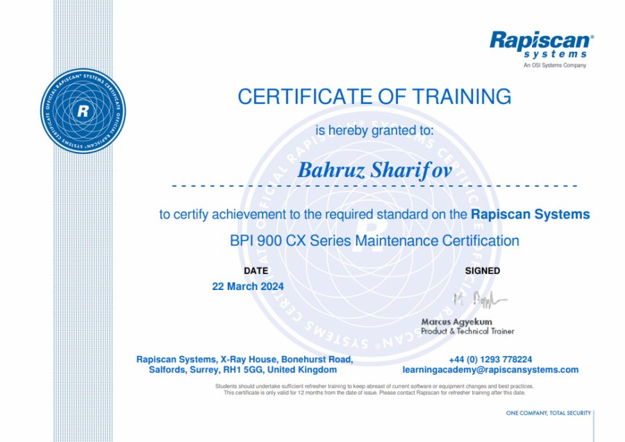 Rapiscan 900 CX Series — Maintenance · Bahruz Sharifov (2024)